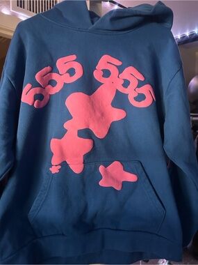 Blue Pullover Hoodie with Pink Graphic Stars